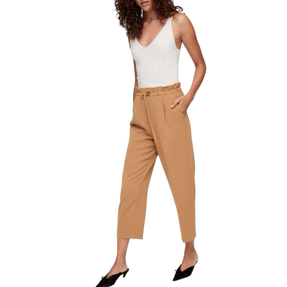 Aritzia Wilfred Pants Wide Leg Tan Size S Office Elastic Waist - Picture 2 of 14
